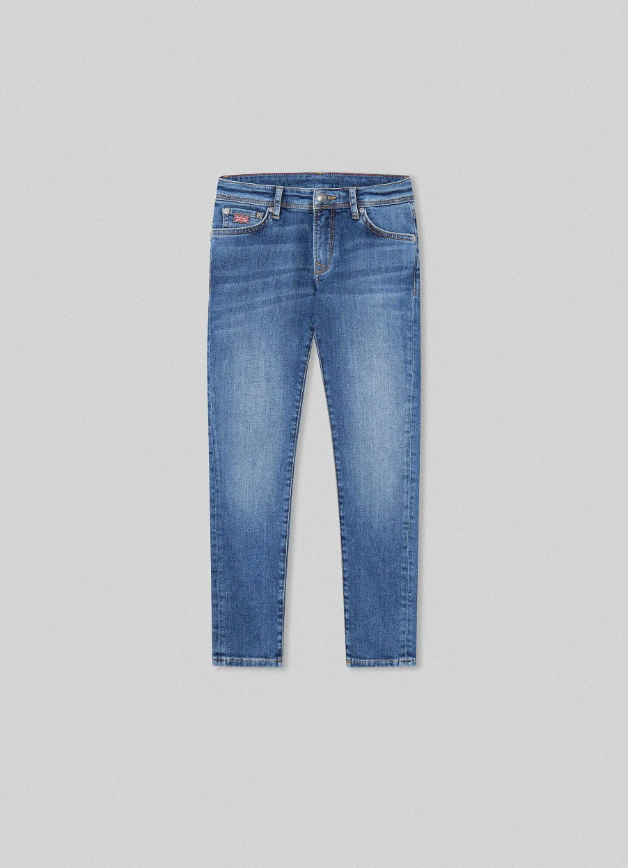 Pojkar Hackett London | Vintage Wash Jeans Med Vanlig Passform